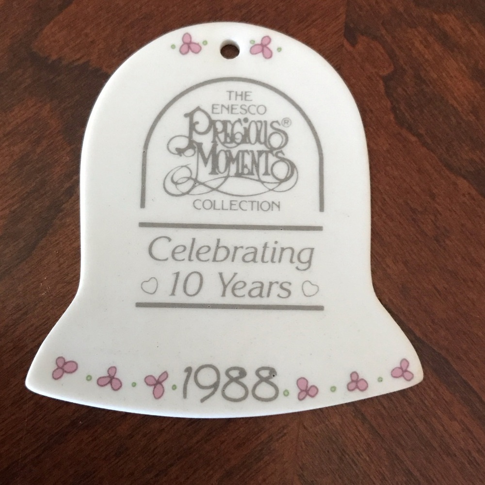 Precious Moments Celebrating 10 Years Porcelain Bell Ornament - White and Pink